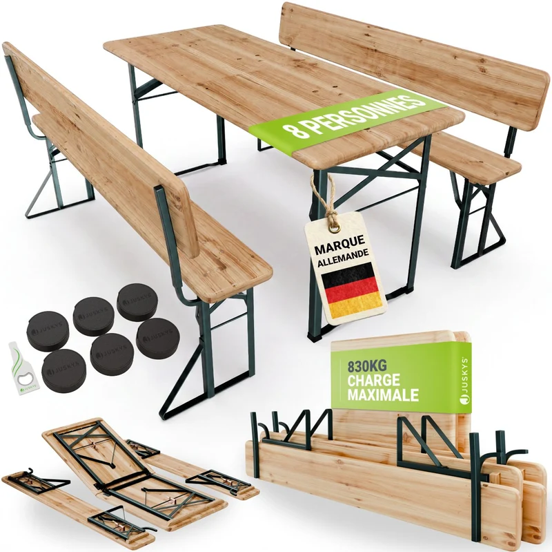Ensemble table et bancs de brasserie Kempten – 8 places, pliant, avec dossiers