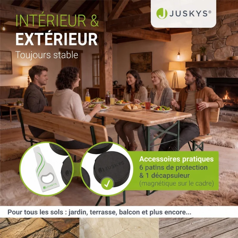 Ensemble table et bancs de brasserie Kempten – 8 places, pliant, avec dossiers