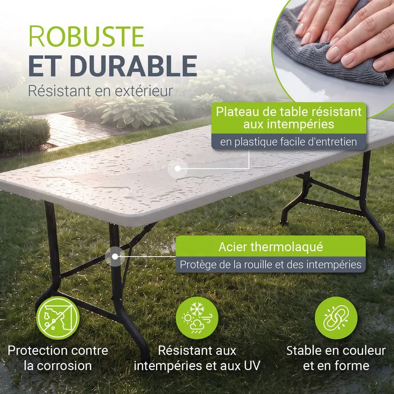 Table pliante Easyfold – 180 × 74 cm, jusqu'à 200 kg – 3 coloris