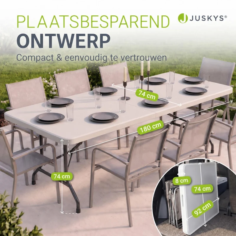 Table pliante Easyfold – 180 × 74 cm, jusqu'à 200 kg – 3 coloris
