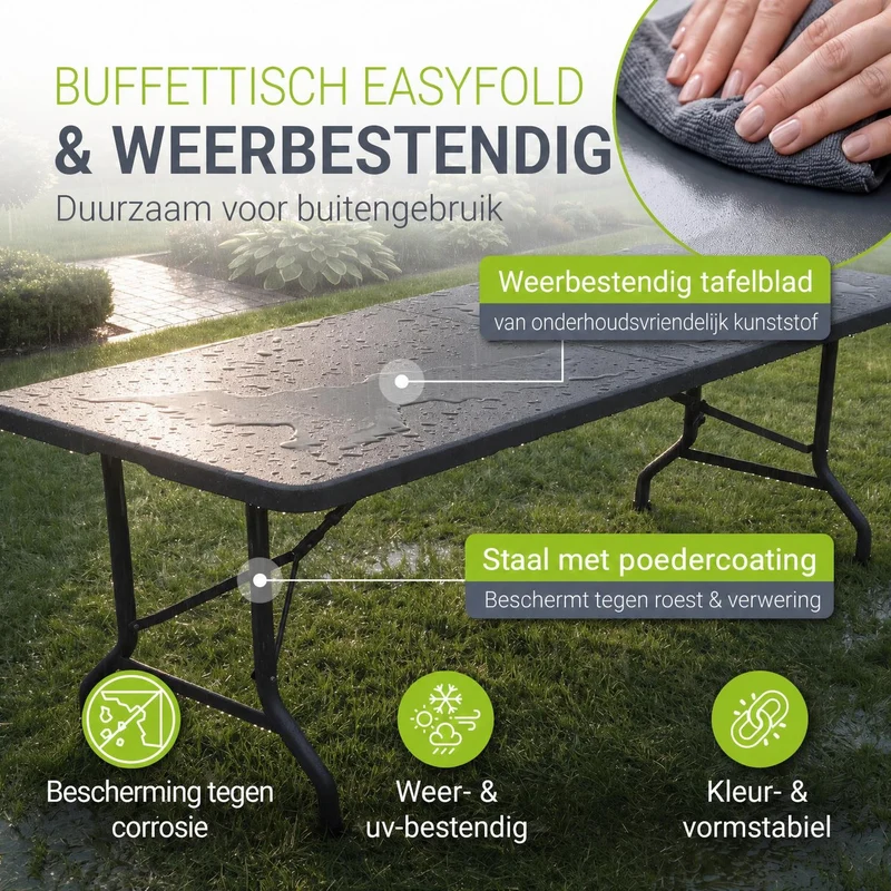 Table pliante Easyfold – 180 × 74 cm, jusqu'à 200 kg – 3 coloris