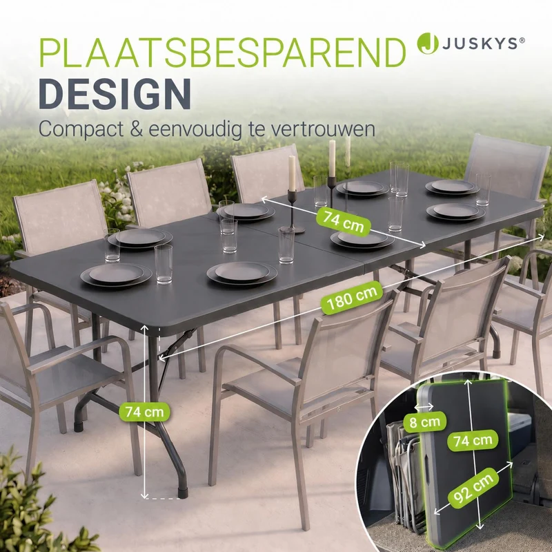 Table pliante Easyfold – 180 × 74 cm, jusqu'à 200 kg – 3 coloris