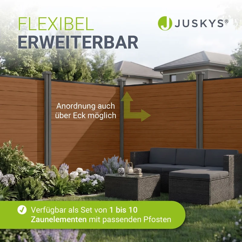 Clôture en WPC composée d'éléments et de poteaux