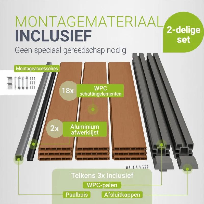 Clôture en WPC composée d'éléments et de poteaux
