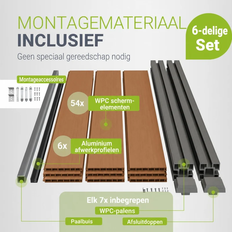 Clôture en WPC composée d'éléments et de poteaux