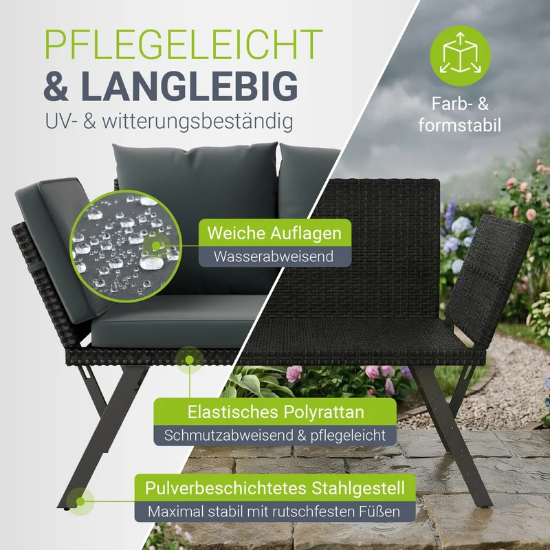 Banc multifonction en polyrotin Calvia Noir/Gris/Crème