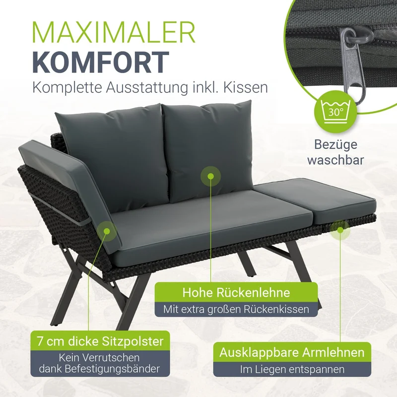 Banc multifonction en polyrotin Calvia Noir/Gris/Crème
