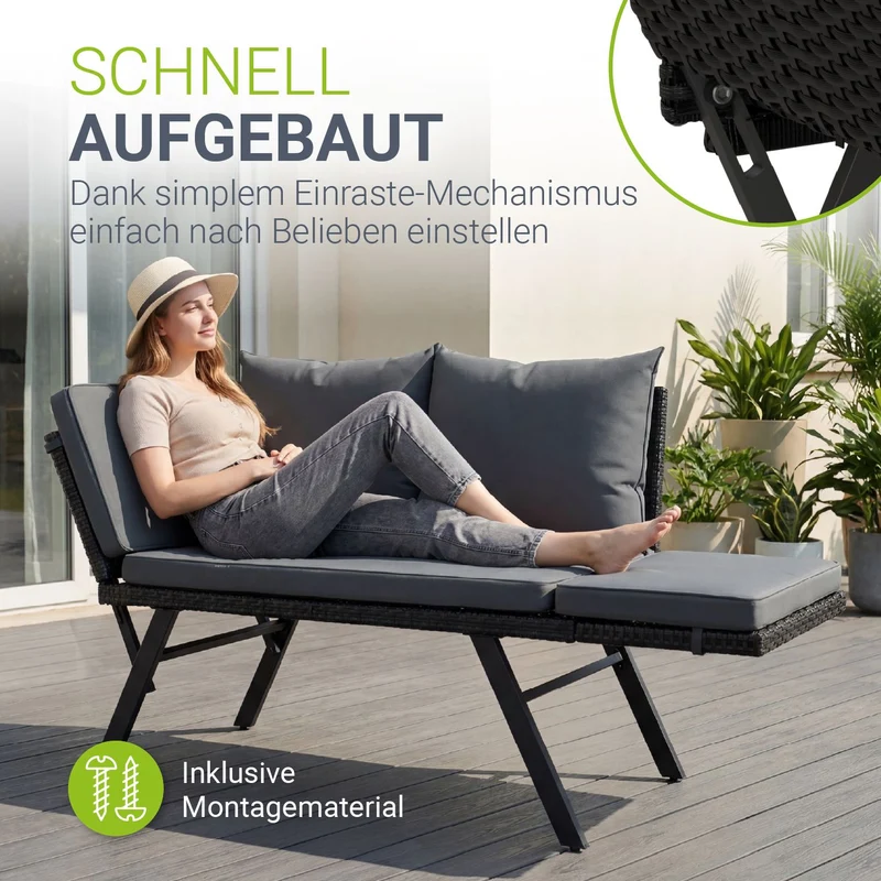 Banc multifonction en polyrotin Calvia Noir/Gris/Crème