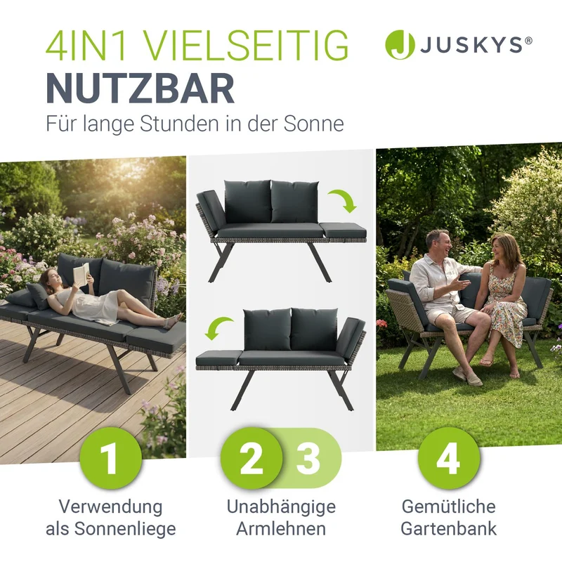 Banc multifonction en polyrotin Calvia Noir/Gris/Crème