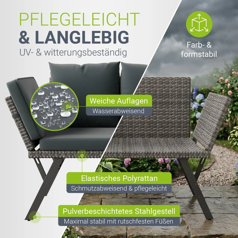 Banc multifonction en polyrotin Calvia Noir/Gris/Crème