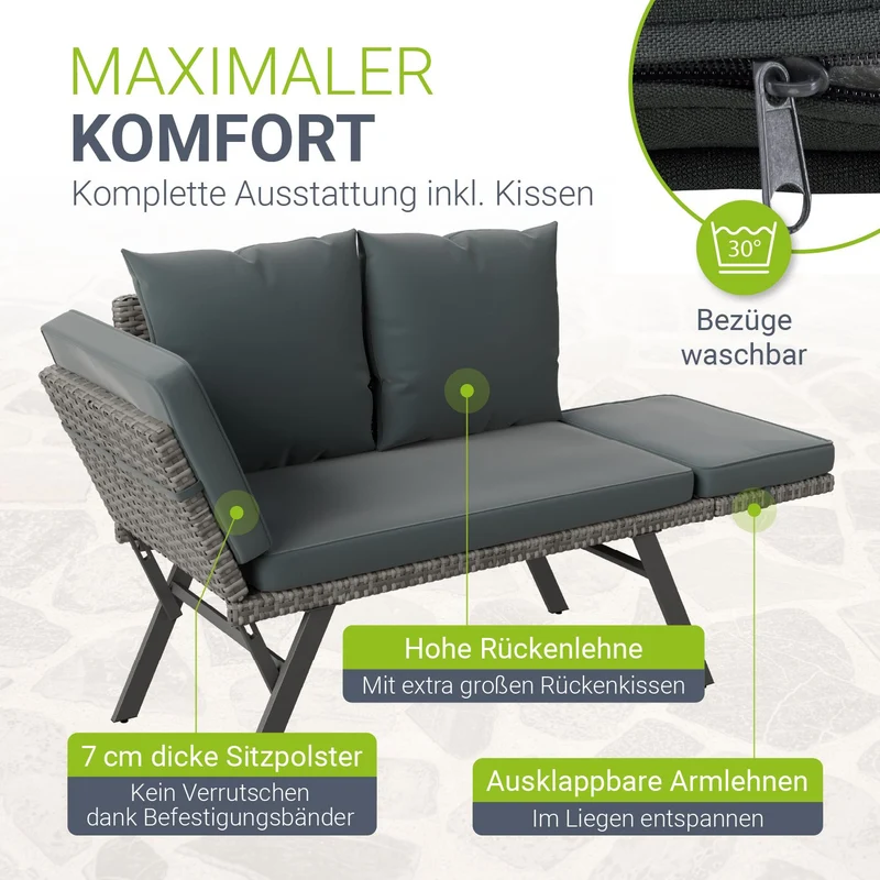 Banc multifonction en polyrotin Calvia Noir/Gris/Crème