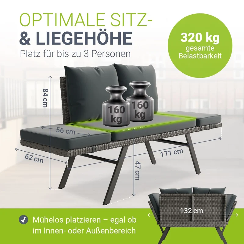 Banc multifonction en polyrotin Calvia Noir/Gris/Crème
