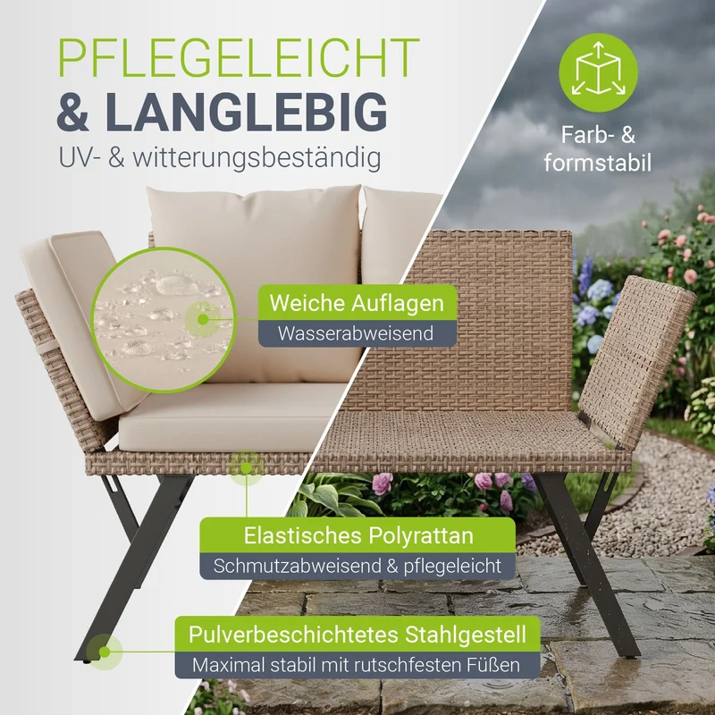 Banc multifonction en polyrotin Calvia Noir/Gris/Crème