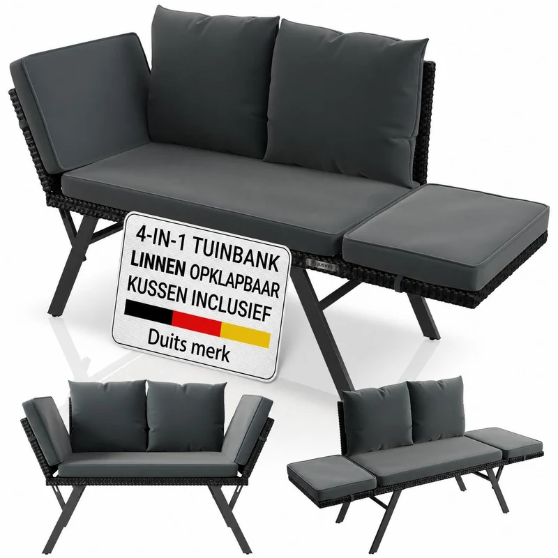 Banc multifonction en polyrotin Calvia Noir/Gris/Crème
