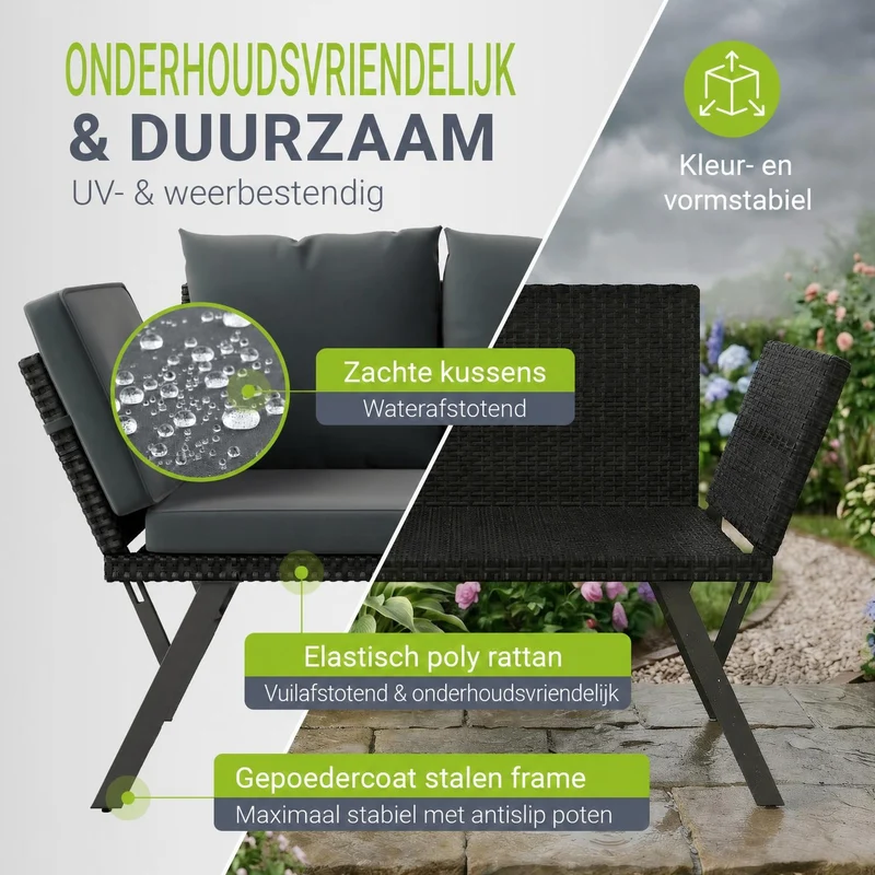 Banc multifonction en polyrotin Calvia Noir/Gris/Crème