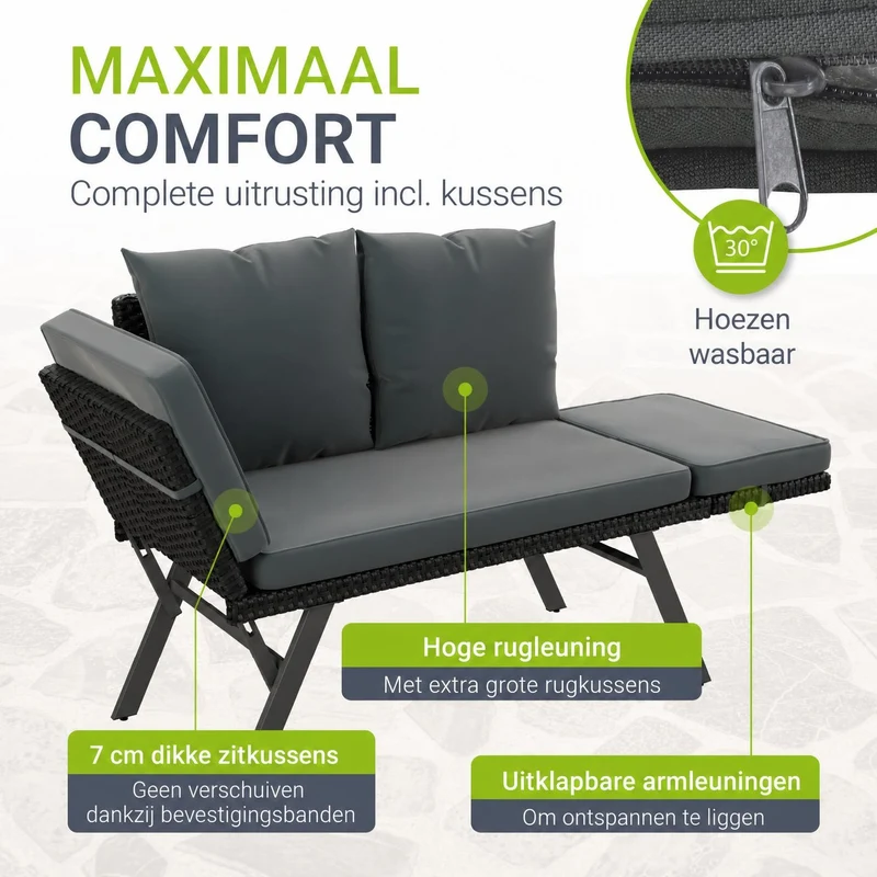 Banc multifonction en polyrotin Calvia Noir/Gris/Crème