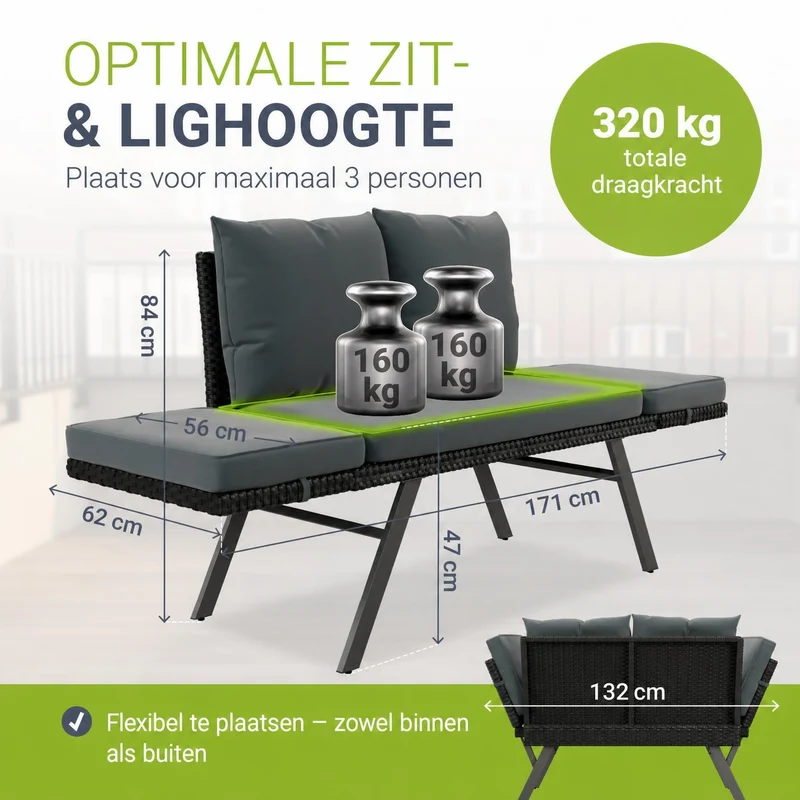 Banc multifonction en polyrotin Calvia Noir/Gris/Crème