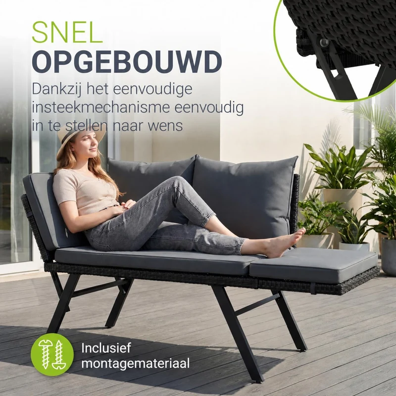 Banc multifonction en polyrotin Calvia Noir/Gris/Crème