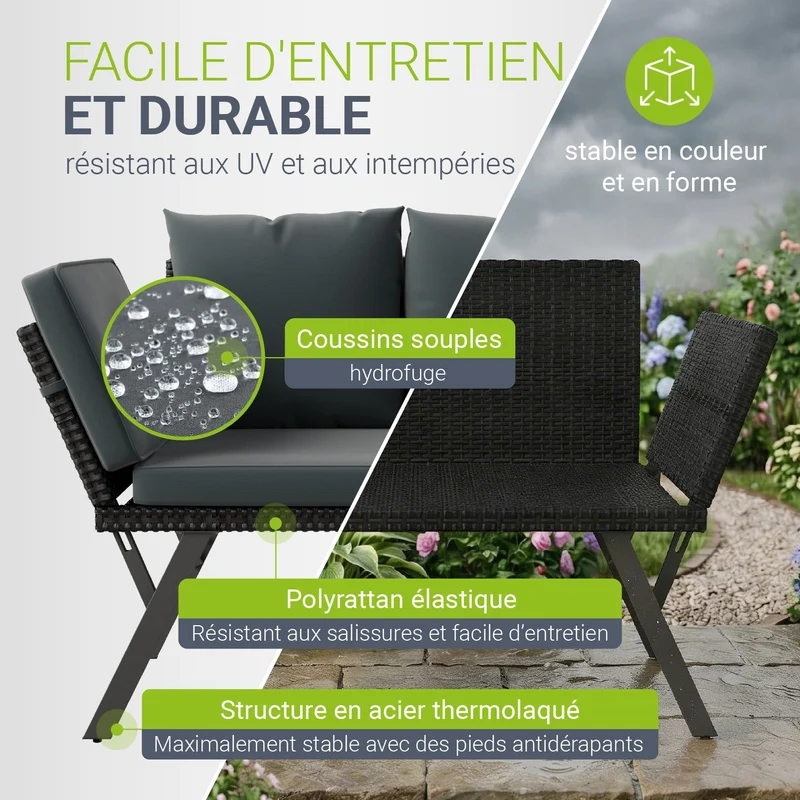 Banc multifonction en polyrotin Calvia Noir/Gris/Crème