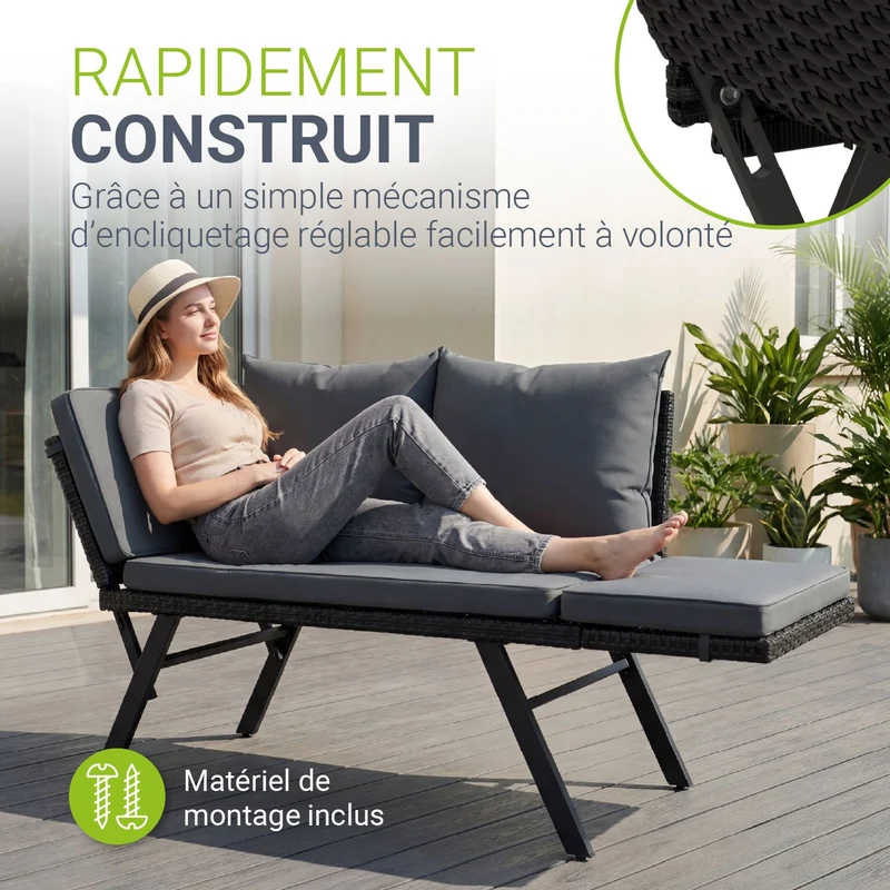 Banc multifonction en polyrotin Calvia Noir/Gris/Crème