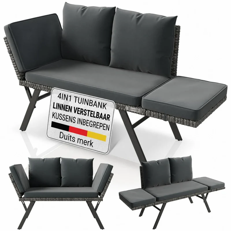 Banc multifonction en polyrotin Calvia Noir/Gris/Crème