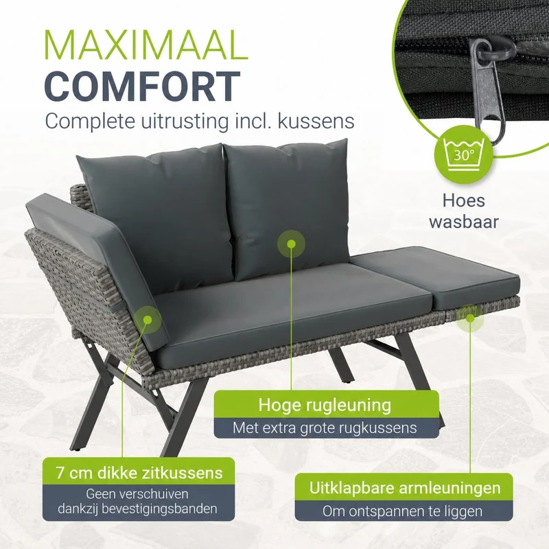 Banc multifonction en polyrotin Calvia Noir/Gris/Crème