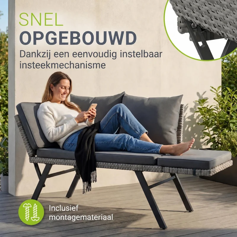 Banc multifonction en polyrotin Calvia Noir/Gris/Crème