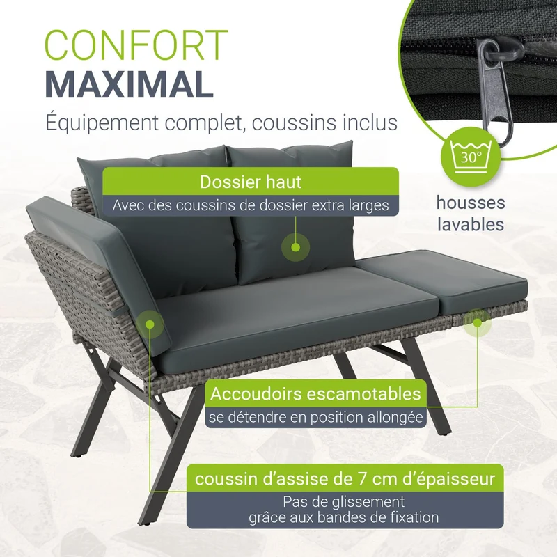 Banc multifonction en polyrotin Calvia Noir/Gris/Crème