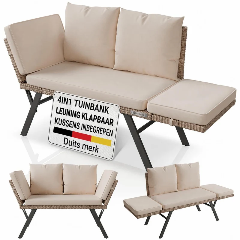 Banc multifonction en polyrotin Calvia Noir/Gris/Crème