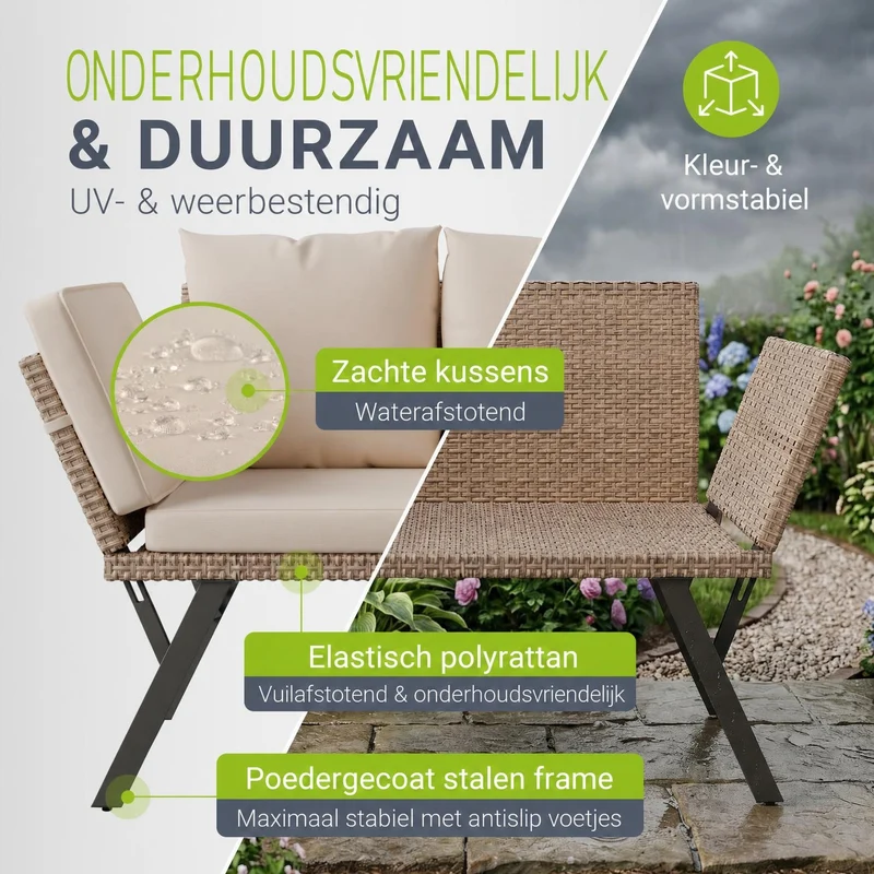 Banc multifonction en polyrotin Calvia Noir/Gris/Crème
