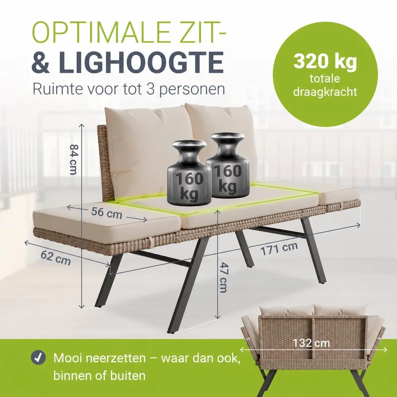 Banc multifonction en polyrotin Calvia Noir/Gris/Crème