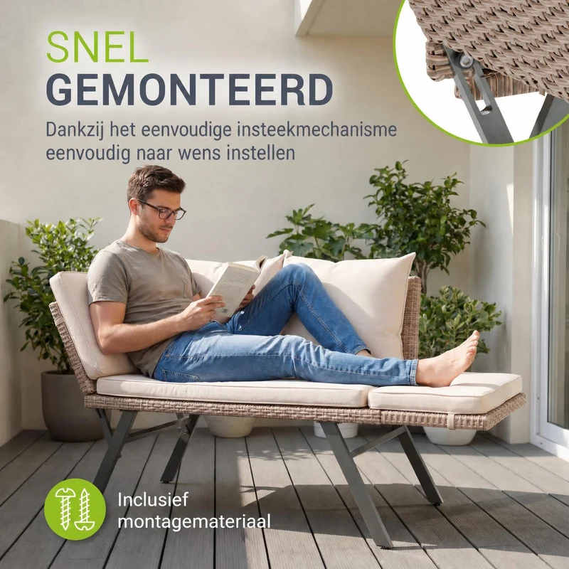 Banc multifonction en polyrotin Calvia Noir/Gris/Crème