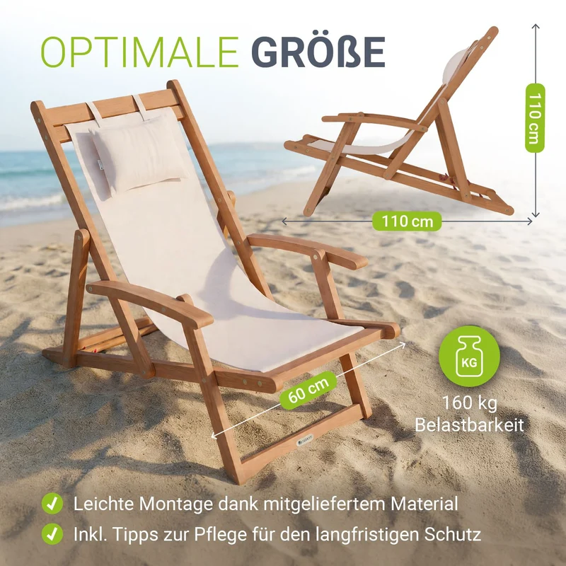 Transat de plage pliant Tavira – avec housse