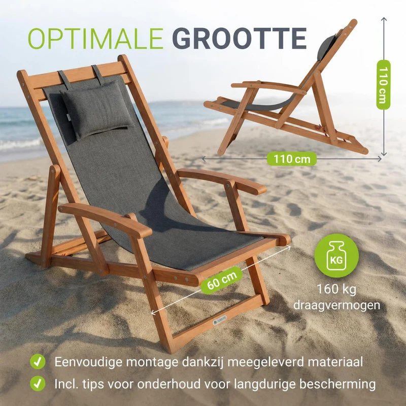 Transat de plage pliant Tavira – avec housse
