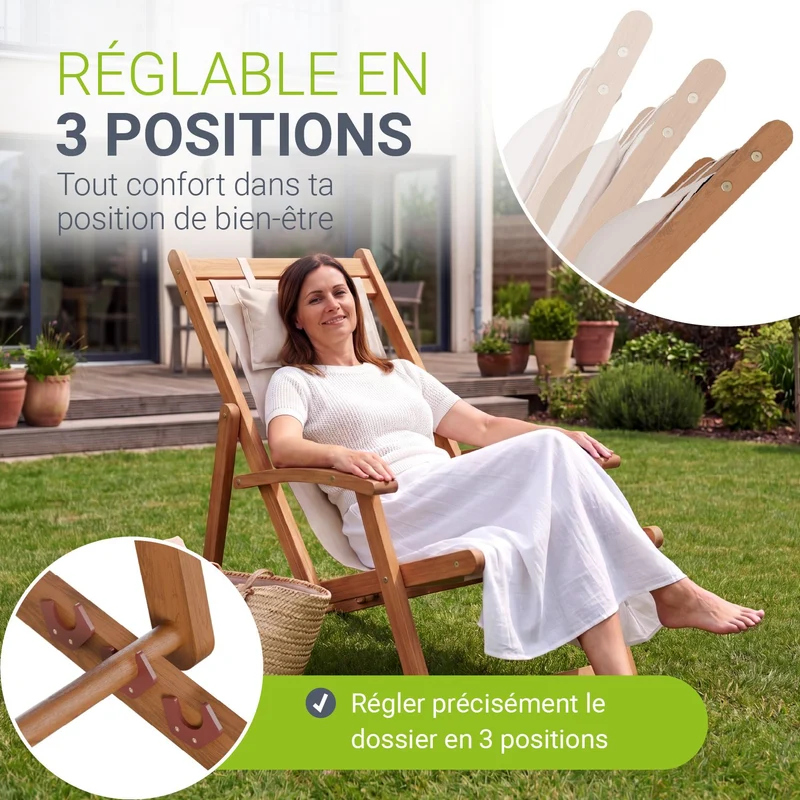 Transat de plage pliant Tavira – avec housse