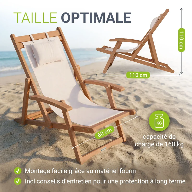 Transat de plage pliant Tavira – avec housse