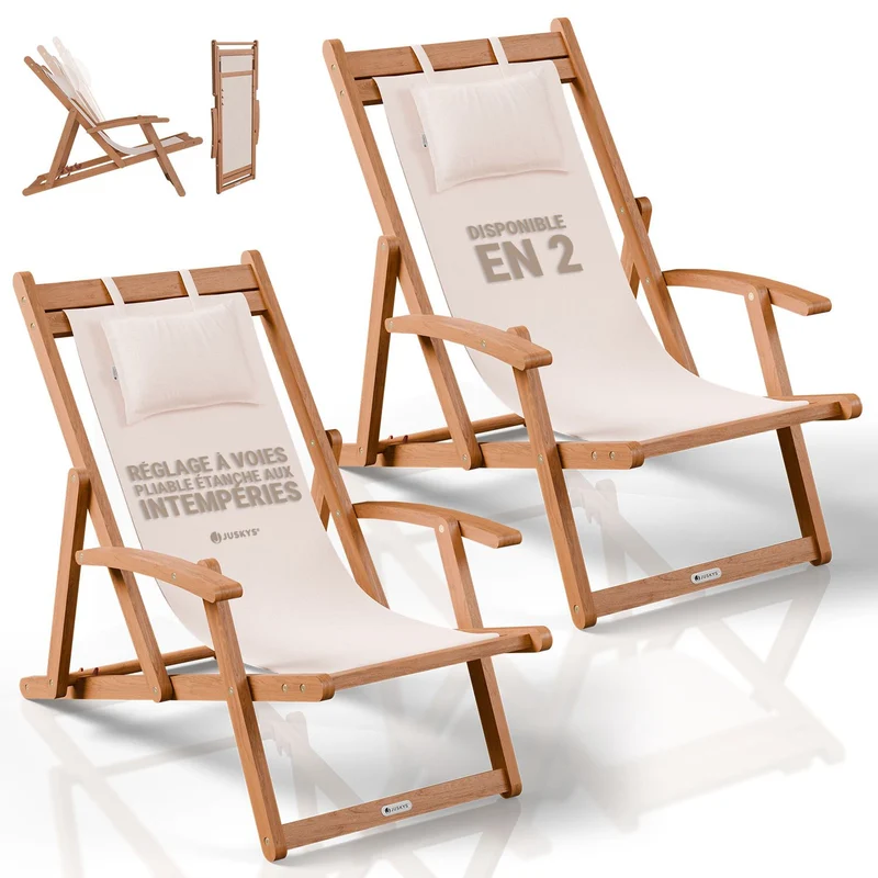 Transat de plage pliant Tavira – avec housse