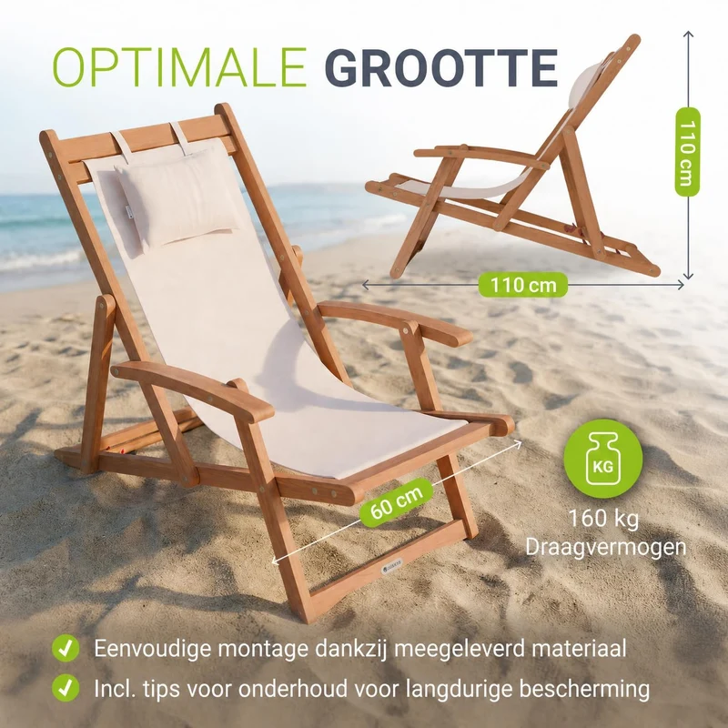 Transat de plage pliant Tavira – avec housse
