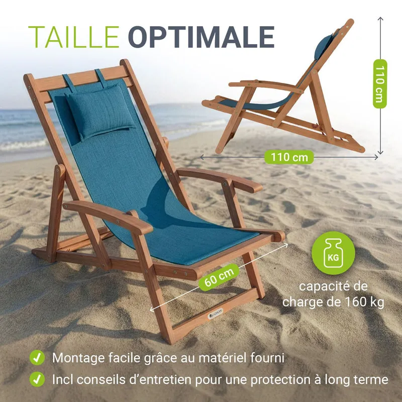 Transat de plage pliant Tavira – avec housse