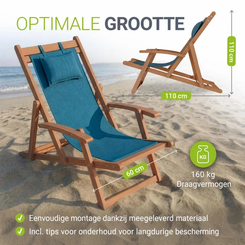 Transat de plage pliant Tavira – avec housse