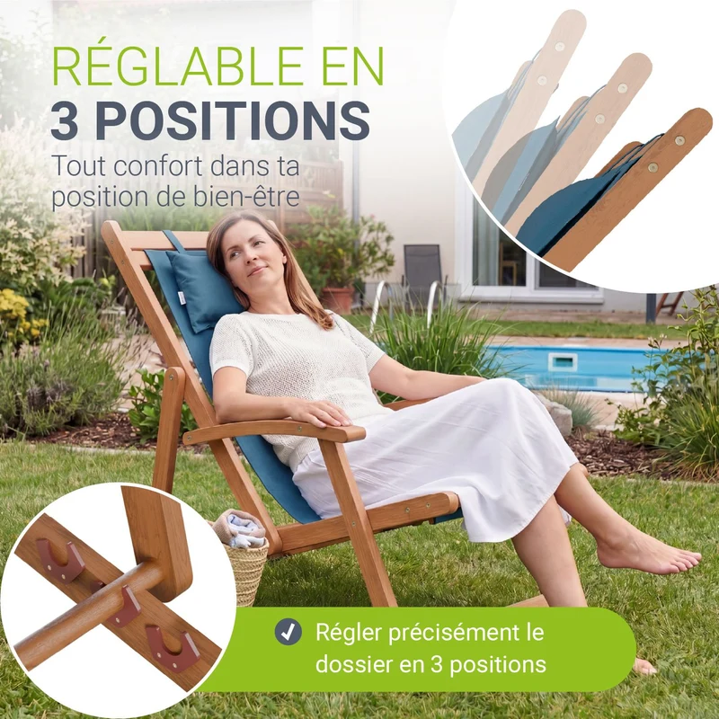 Transat de plage pliant Tavira – avec housse