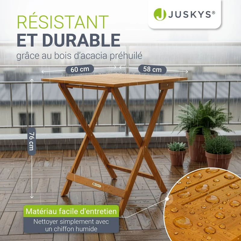 Table en bois pliable Zadar – pour balcon et jardin
