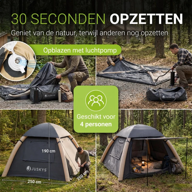 Tente gonflable avec accessoires pour 1 à 4 personnes