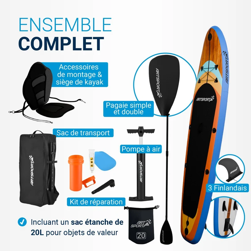 Stand up paddle avec siège kayak – set complet