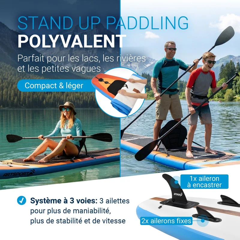 Stand up paddle avec siège kayak – set complet