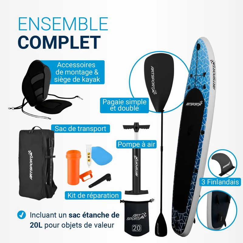 Stand up paddle avec siège kayak – set complet
