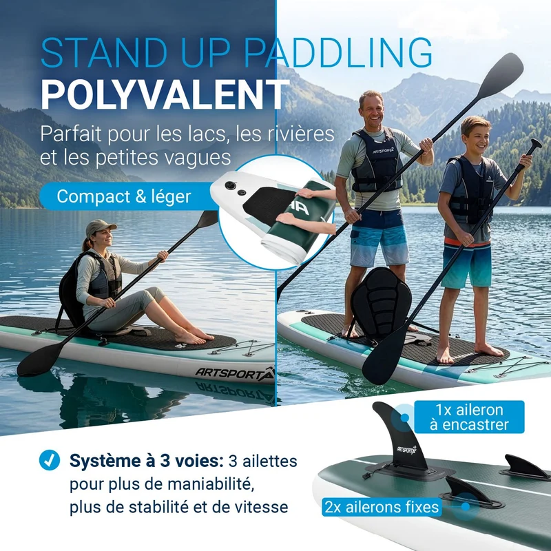 Stand up paddle avec siège kayak – set complet