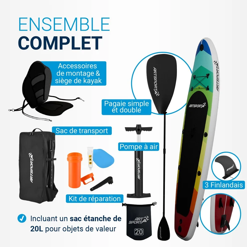Stand up paddle avec siège kayak – set complet