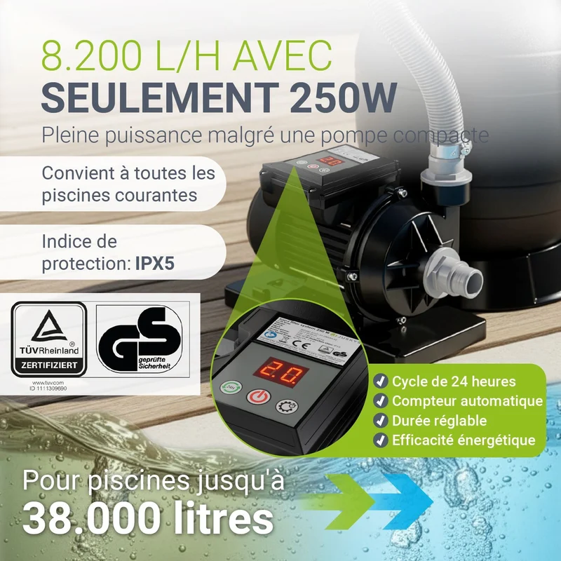 Système de filtration à sable pour piscines jusqu'à 30 000 litres