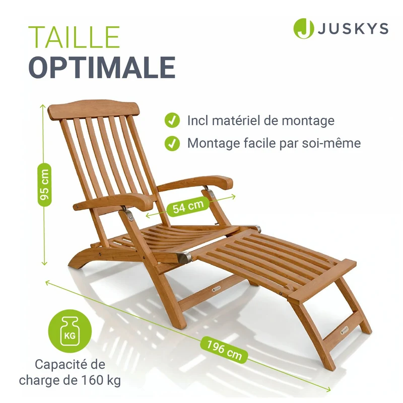 Bain de soleil de jardin résistant aux intempéries en bois huilé